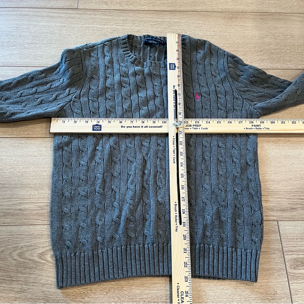 Ralph Lauren Crew Neck Cable Knit Gray Cotton Sweater Preppy Size XL - Picture 6 of 6